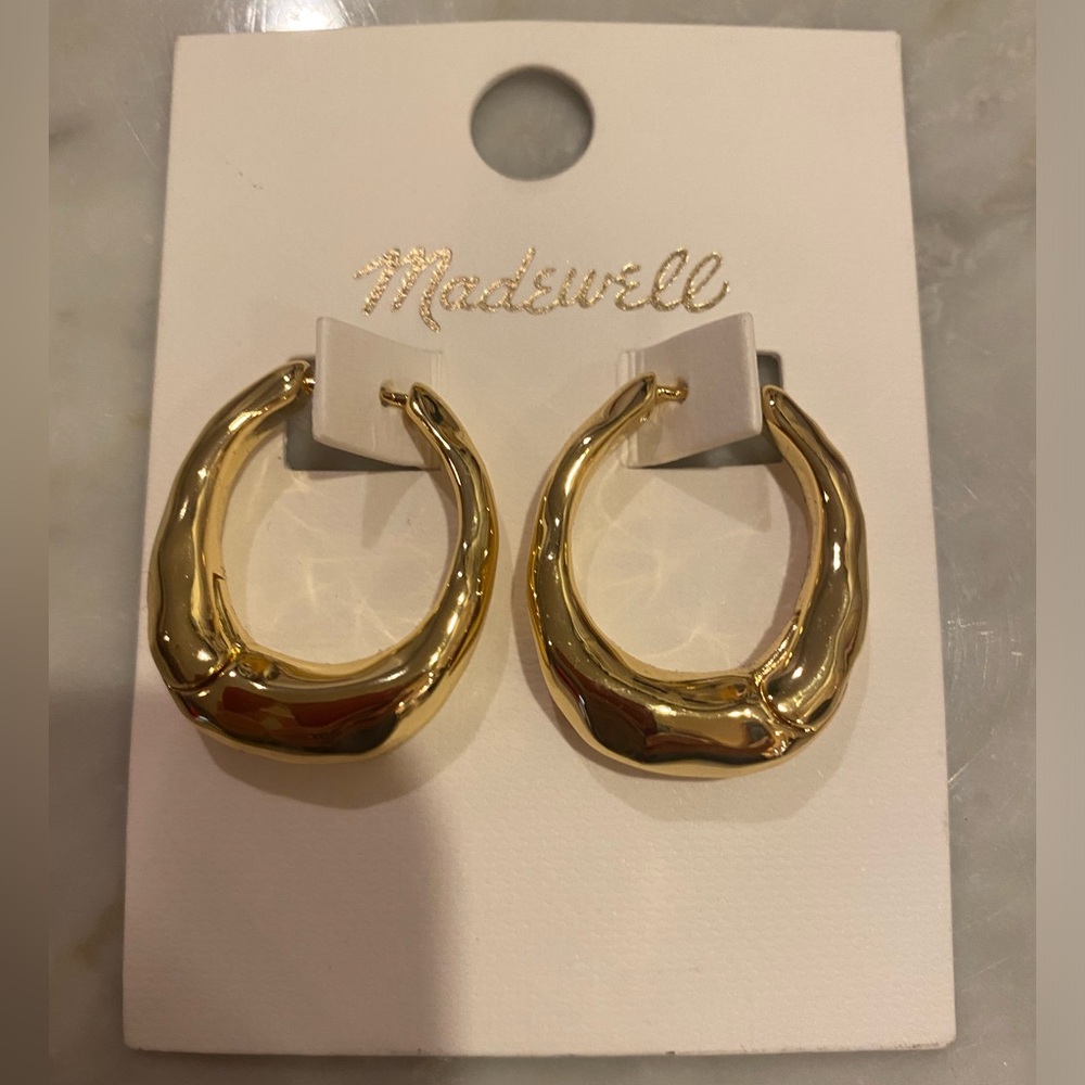 Madewell Hammered Puffy Huggie Hoop gold tone Earrings 1 1/4”L